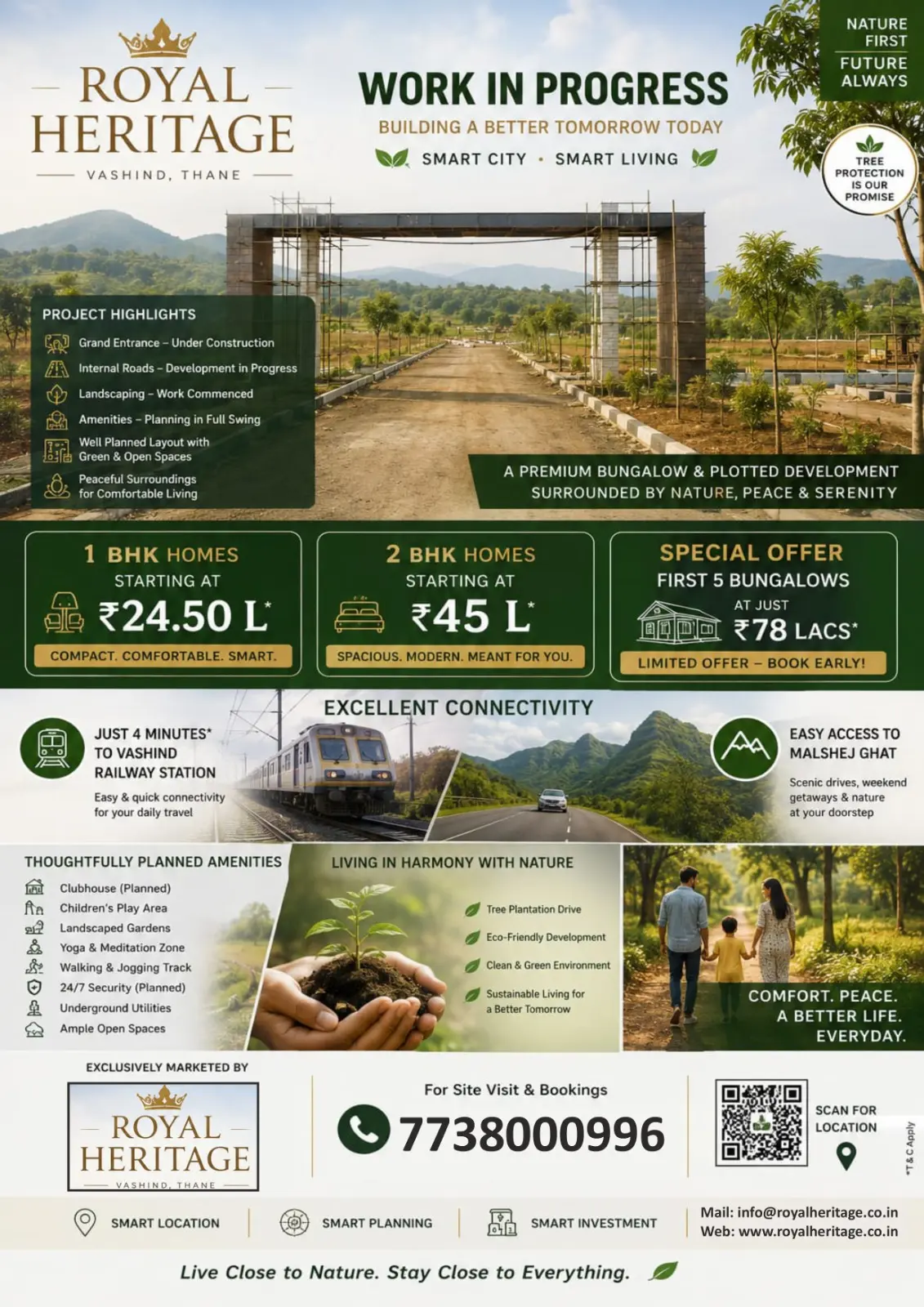 Royal Heritage, Vasind project highlights poster: bungalow and plot development, pricing and amenities